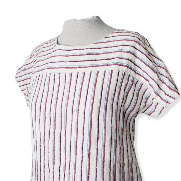 ANTHRO MO:VINT Linen Cream Striped Boho Lagenlook Shift Beach Dress - Picture 4 of 14